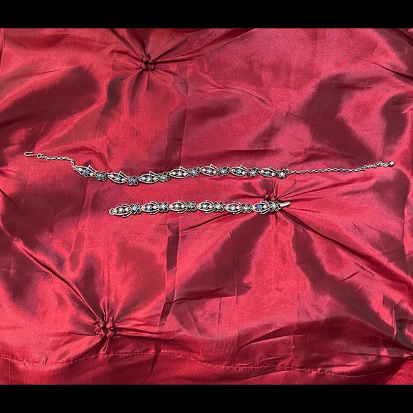 Vintage, early 80s choker and bracelet silver tone set with holographic crystals - Picture 5 of 11